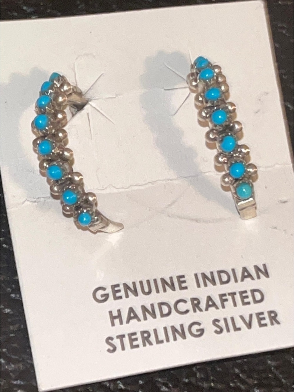 Zuni handmade sterling snake eye earrings turquoise
